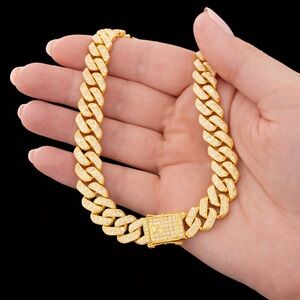 Cuban Link Chain 14mm 20” long Gold Tone Box Clamp CZ Bling Hip Hop